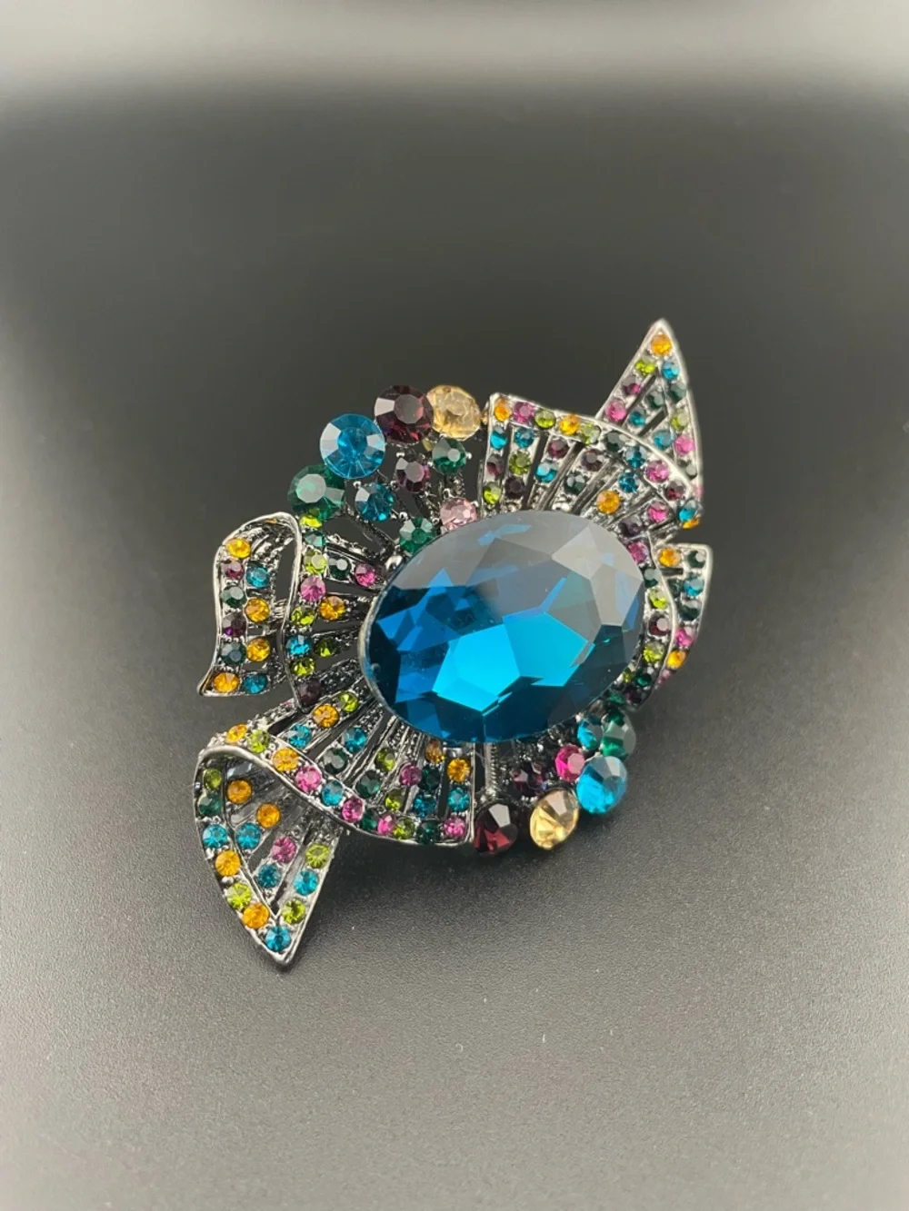 Vintage Oversized Azure Crystal Statement Ring | Multi-Gem Mosaic